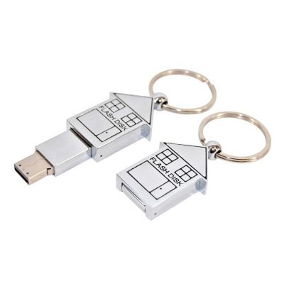 Metal House USB Flash Drive Memory Stick Pendrive with Chain