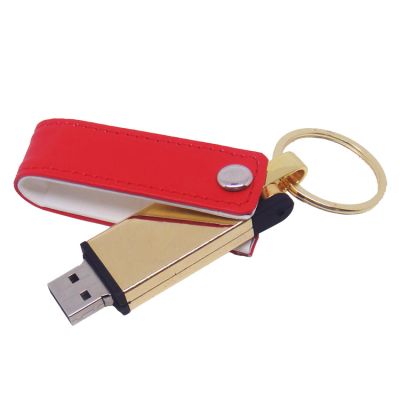 Red Color Leather Keychain Gift 256MB USB Flash Disk 