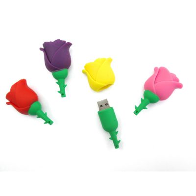 Promotion Fashion PVC Rose USB2.0 Flash Flower Pen Drive Stick