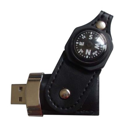 Custom Logo Compass Exclusive Leather USB Flash Memory Drive 