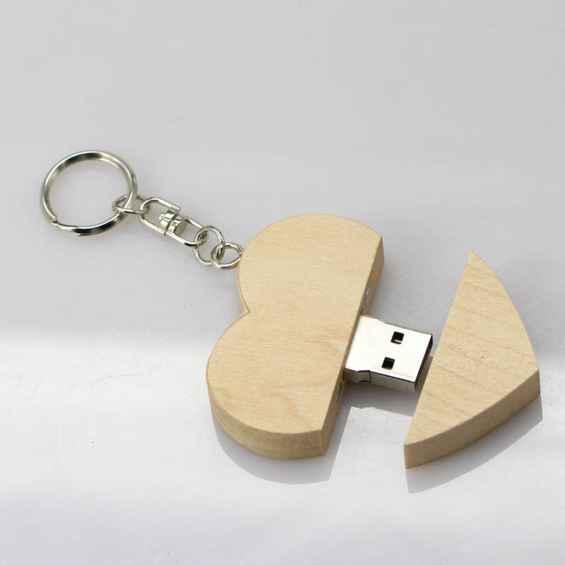 wooden heart 4gb usb flash drive engraved logo