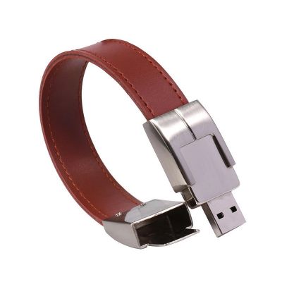 Leather Bracelet 64GB USB Stick Embossed Logo Brown Color