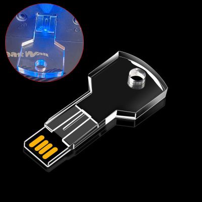 Crystal Customized USB Stick 32GB Glowing LOGO Key Shape